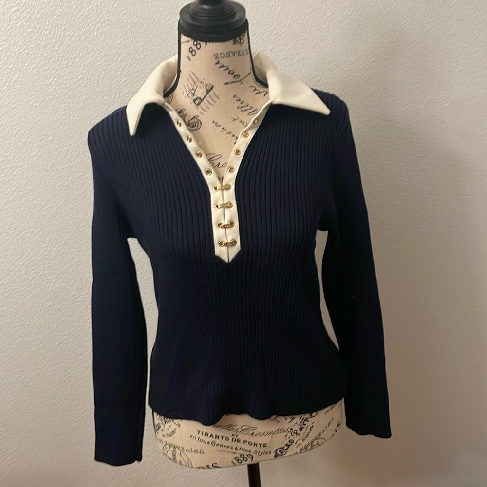 St John Sport by Marie Gray Nautical Sweater with gold accents